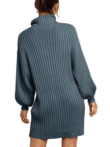 Anrabess Oversized Sweaters For Women Turtleneck Batwing Sleeve Sweater Dress 2023 Fall Winter Casual Baggy Pullover Soft Cozy Warm Mini Dress Fashion Vacation Trendy Outfits A240Dianlan-L Navyblue #TOP2