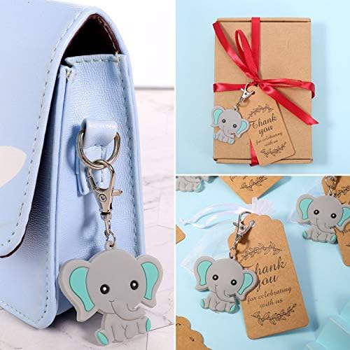 AUXSOUL 30 Pcs Guest Elephant Keychains Elephant Theme Party Favors Pendant Kraft Tags Transparent Bags for Kids Toy Birthday Supplies