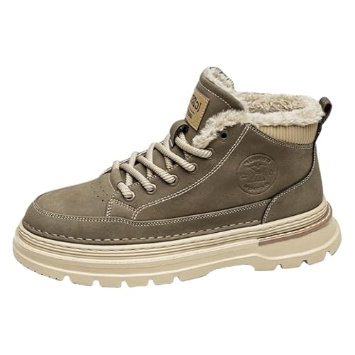 Men's fashionable short boots - thick-soled, high-top, lace-up work shoes - with added insulation for warmth, comfortable and soft. Suitable for daily wear and outdoor activities. (KHAKI-PLUSH,9.5)