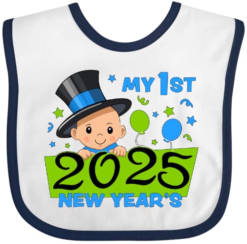 inktastic My First New Year- 2025- Baby Boy in Top Hat Baby Bib