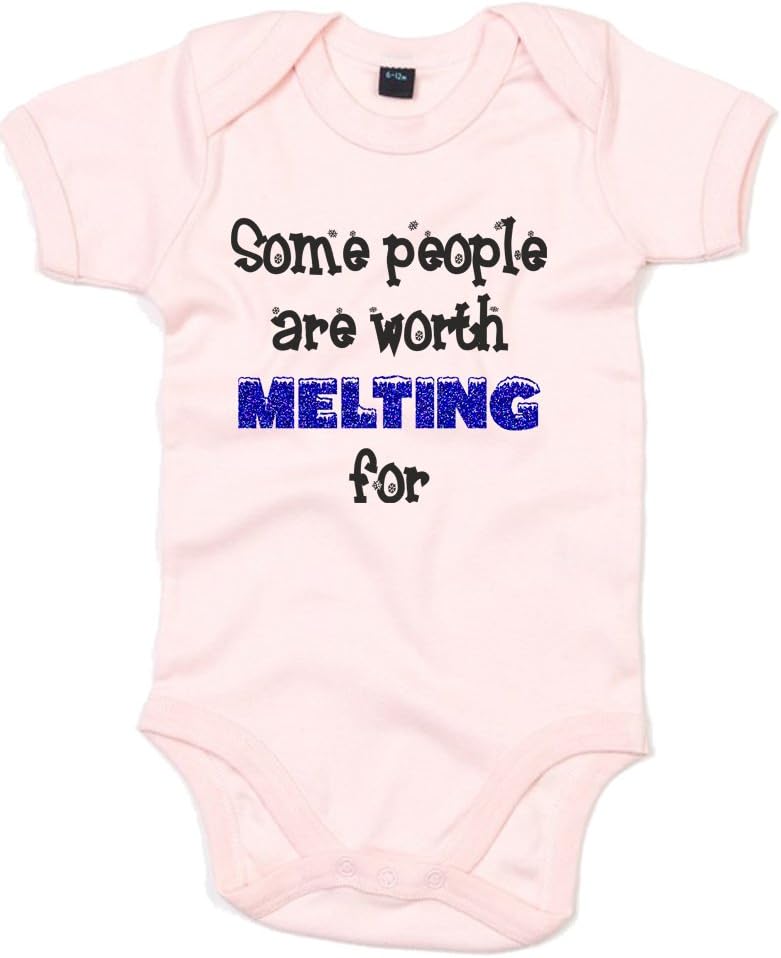 Some People Are Worth Melting For, Printed Baby Grow - Powder Pink/Black/Glitter Blue 12-18 Months