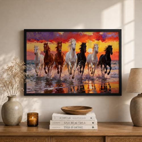 Image of Suneree 7 Horse Vastu Wall Painting (Landscape Collection) (Natural, Design 14, 48L x 33W cm)