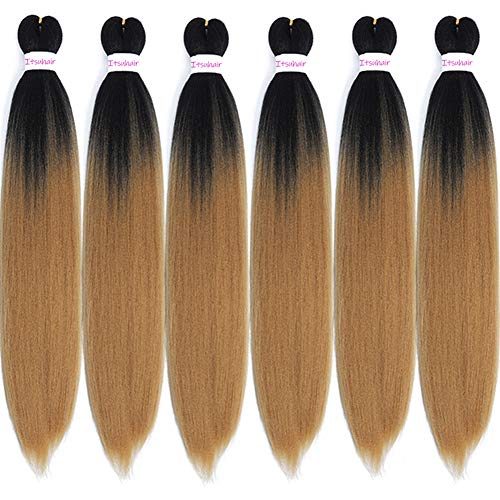Easy Braid Pre Stretched Braiding Hair Ombre Jumbo Braiding Hair Prestretched 24inch 6Pack Kanekalon Easy Braid Hair Extensions Professional Yaki Braiding Hair Pre Stretched (1blightbrown)