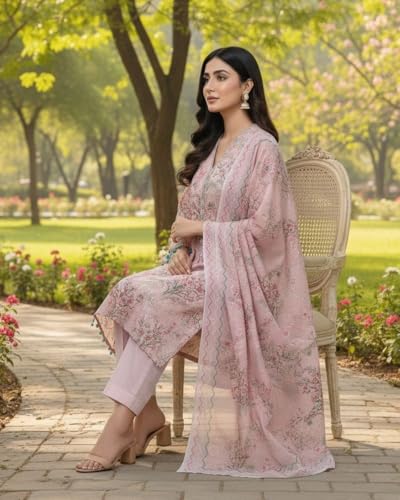 Image of KTI Women Floral Printed Cotton Suit for Women Unstitched - 2.5m Ethnic Salwar Suit Dress Material