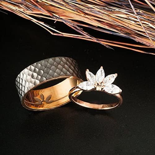 Lotus Flower Silver Wedding Rings Set - His and Hers Couples Rings - Zirconia Stone Inset Wedding Bands for Couples Pair of Rings