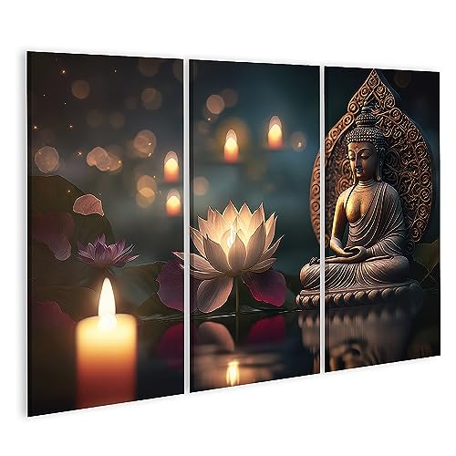 islandburner Cuadro sobre lienzo Buda Purnima Vesak Día Buda estatua flor de loto luz de vela cuadros cuadros murales póster JEKE-3P