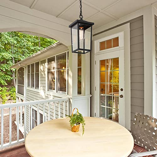 Outdoor Pendant Light Fixture, Farmhouse Exterior Hanging Lights With Adjustable Chain, Black Anti-Rust Ceiling Outdoor Light With Clear Glass, Hanging Lantern For Front Door, Entry, Porch, And Gazebo #TOP1