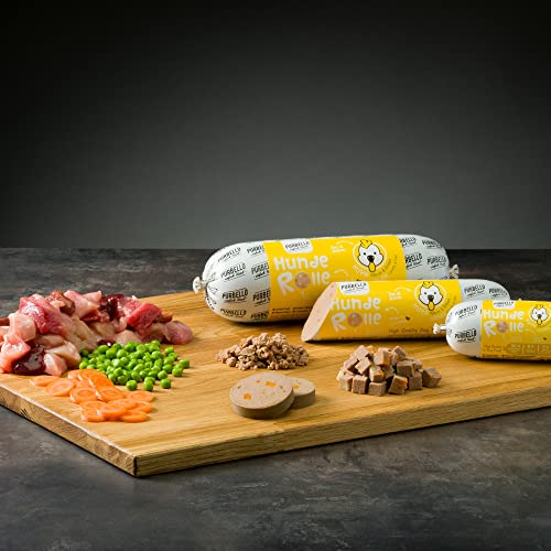 PURBELLO Hunde-Rolle Nassfutter Mix-Paket II - 3 x Huhn, 3 x Ente, 2 x Rind - Monoprotein Hundefutter mit hohem Fleischanteil - Hundewurst schnittfest und getreidefrei (8 x 400g)