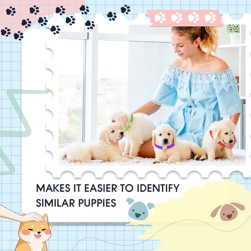 Image of Nezyo 300 Count 18.5 Inch Puppy Collars Paper Dog Collars Whelping Collars Puppy ID Collars Colored Adhesive Pet Identification Collars for Newborn Small Pet Dog Cat,10 Colors