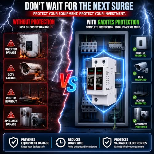 Image of Surge Protector 2 Pole T2+T3, Fine-Level Type 3 Surge Protection, Safeguards Sensitive Electronics, Residual Lightning & Power Surge Safety Device (AC /T1+T2 4POLE WIHT Mount)