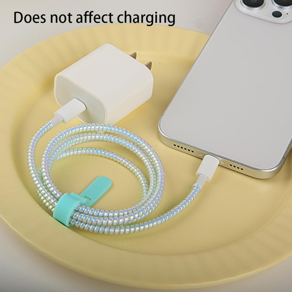 4pcs 1.6M(5.25FT) Spiral Cable Protector, Multicolor Suitable for Most Phone/Pad/Laptop USB Wire Cord Savers Protection Cover Anti-Break Wrap Charger Data Line Cables Sleeves, Laser Blue image 3