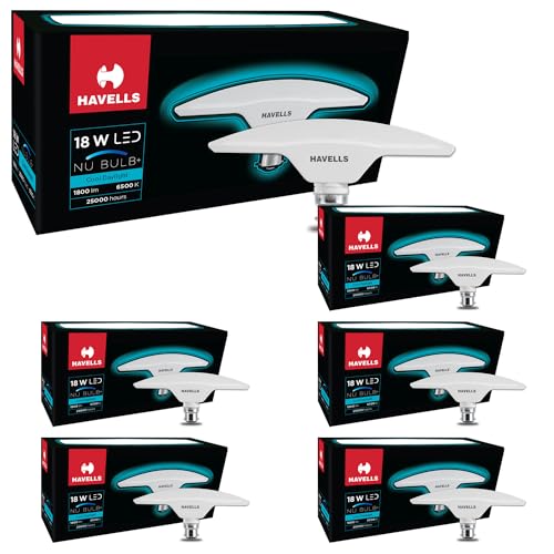 Image of Havells T Shape Led NU Bulb 18W B22 Base|14% Wider Light Spread|100 Lumens Per Watt|Inbuilt 4.0Kv Surge Protection| 320 Degree Rotation For Multiple Applications (6500K,Cool Day Light) - Pack Of 6