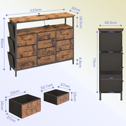 Amveya Mueble TV Alto Madera Salon, Muebles TV Modernos, Mesa TV Salon, Mueble Salon Moderno con 10 cajones y Efectos RGB Multicolor Variables - imagen 7