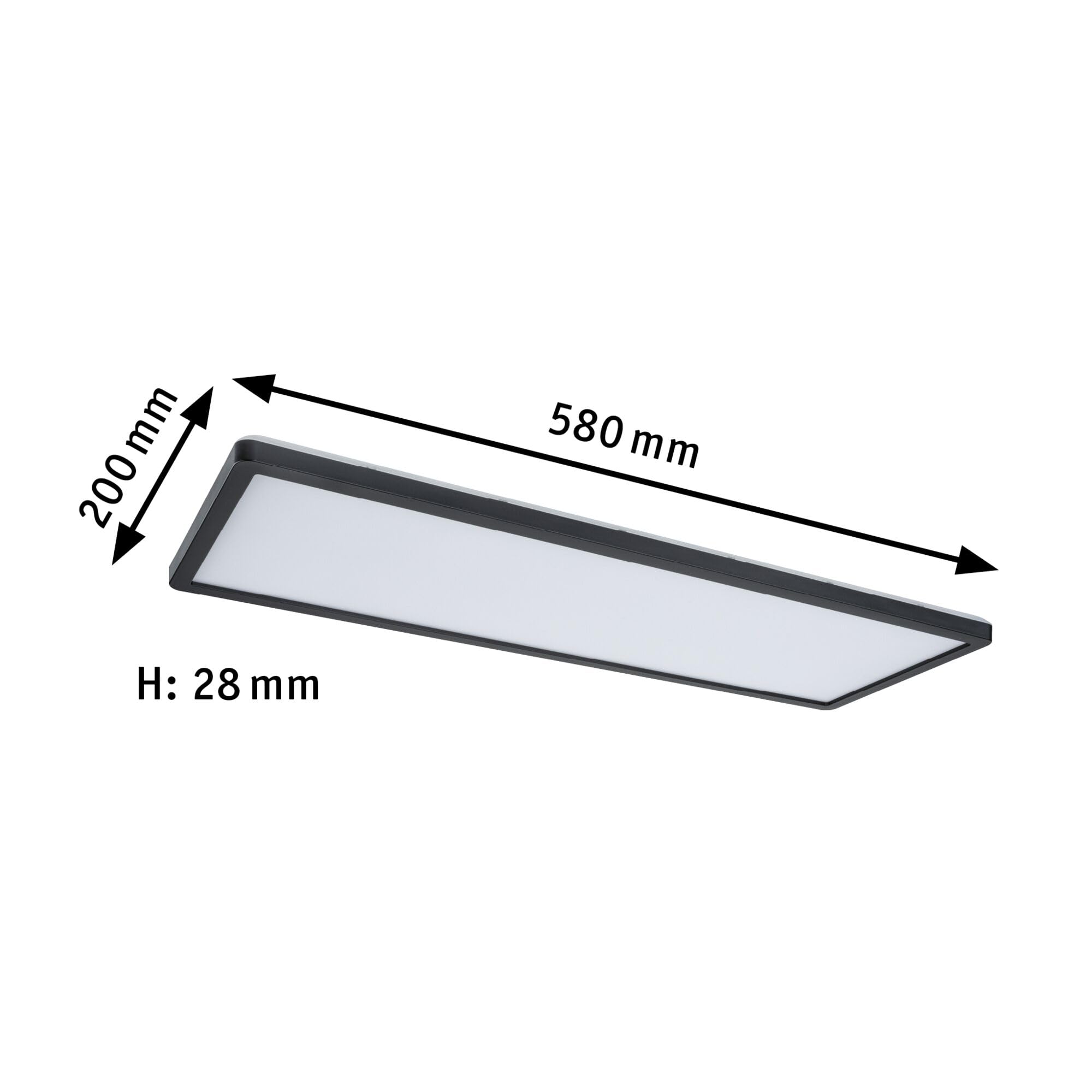 Paulmann 71003 LED Panel Atria Shine 3-Step-Dim eckig - Dimmbar Warmweiß Lichtpanel Kunststoff Deckenpanel 3000 K, Schwarz, Incl. 1x22 W, 580 x 200 mm