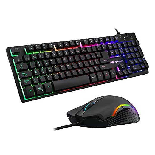 THE G-LAB Combo Krypton Pack de Teclado Gaming USB y Ratón Multicolor Retroiluminación – Teclado Gaming QWERTY - Incluye Ñ - Anti-Ghosting + Ratón Gaming 6 Botones 3200 dpi – PC PS4 PS5 Xbox One