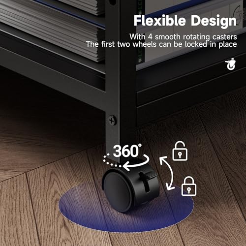 Image of Printer Stand, 20x16x28'' Metal Printer Table with Wheels, 3 Tier Rolling Cart with Adjustable Storage Shelf, Space Saving 3D Printer Desk for Home Office, Mini Fridge & Heat Press Stand, Black