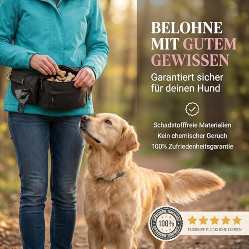 HUND IST KÖNIG Leckerlitasche für Hunde Leckerlis & Hundezubehör - Robuste Bauchtasche Hund - Futterbeutel Hunde mit Kotbeutelspender, Handyfach & Gurt für Flexileine