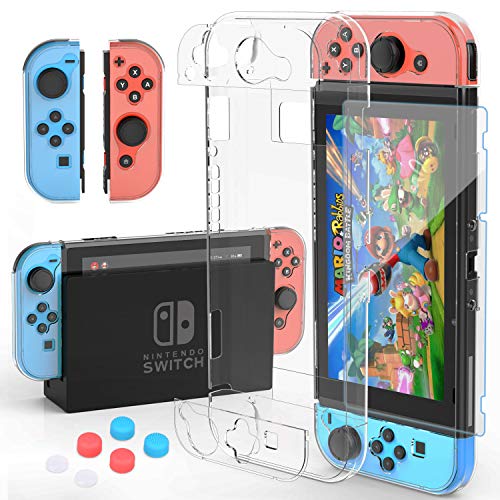 HEYSTOP Nintendo Switch Case Dockable, Clear Protective Case Cover for Nintendo Switch and Joy-Con Controller with a Switch Screen Protector and 6 Thumb Stick Caps, 2020 Ultra-thin Upgrade