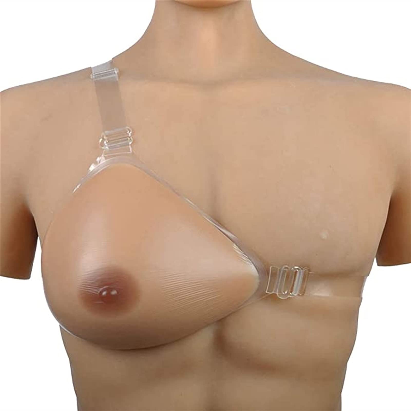 Men Women Silicone Breast Forms Prosthesis Mastectomy Fake Boobs Bra Enhancer Inserts, One-Strap Enhancers Chest Padding Push up Gather for Bikini Sport Bra (Color : Brown, Size : XXS)