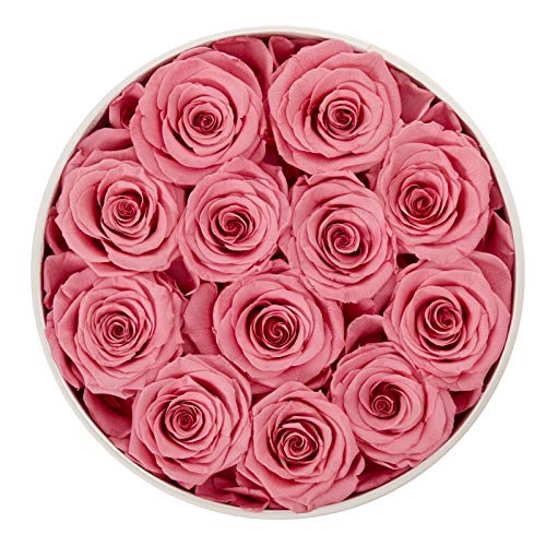 Eterfield Preserved Roses That Last A Year Eternal Roses In Box Real Rose Without Fragrance Gift For Her (Pink Rose, Round White Pu Leather Box) #TOP5