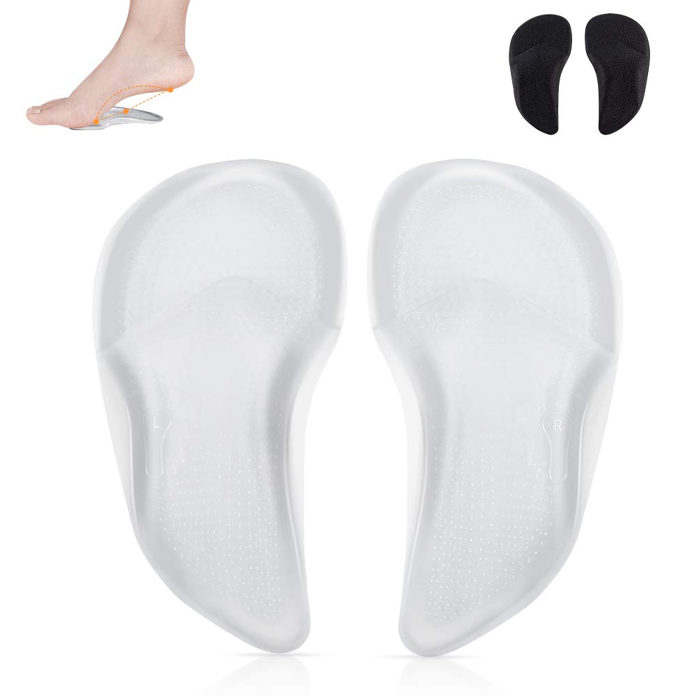 High Arch Orthotic Inserts, Comfort Gel Arch Support Insole for Flat Feet Shoe Insoles,Plantar Fasciitis Feet Pain,Suitble for Women and Men Black and Transparency 2 Pairs (S)