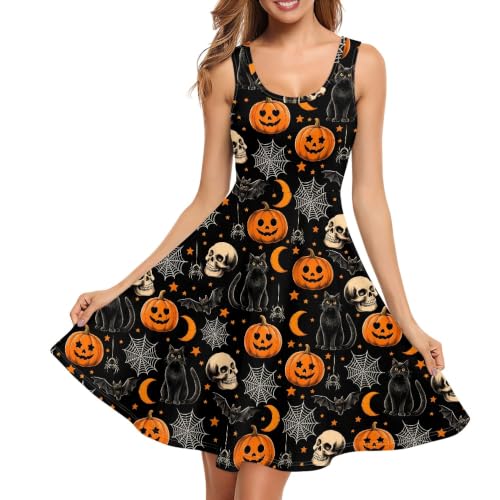 Image of TOADDITDO Women's Sleeveless O Neck Beach A-Line Party Coctail Tank Dresses Flared Sundress