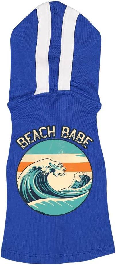 Beach Babe Dog Shirt with Hoodie - Wave Dog Hoodie - Graphic Dog Clothing - Royal White, M