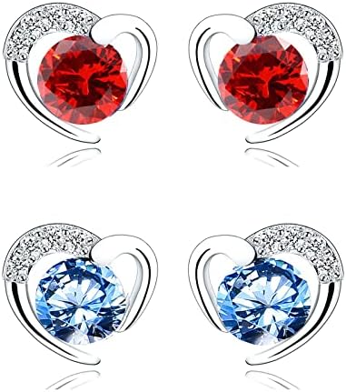 Silver Stud Earrings for Women, Stud Earrings White Gold Cubic Zirconia Heart StudsDainty Earrings Jewellery Gifts for Girls
