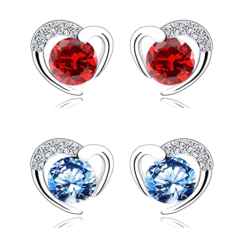 ITESSY Silver Stud Earrings for Women, Stud Earrings White Gold Cubic Zirconia Heart Studs│Dainty Earrings Jewellery Gifts for Girls, Cubic Zirconia
