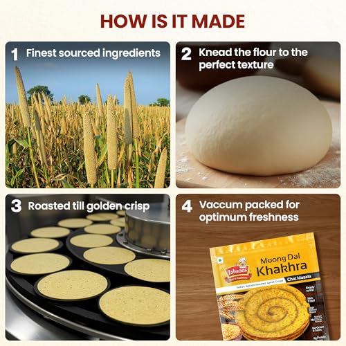 Jabsons Moong Dal Chat Masala Roasted Khakhra - 180gm | High-Protein & Fiber Rich Healthy Snack | Guilt Free Snacking | No Palm Oil | Ready to eat Snack