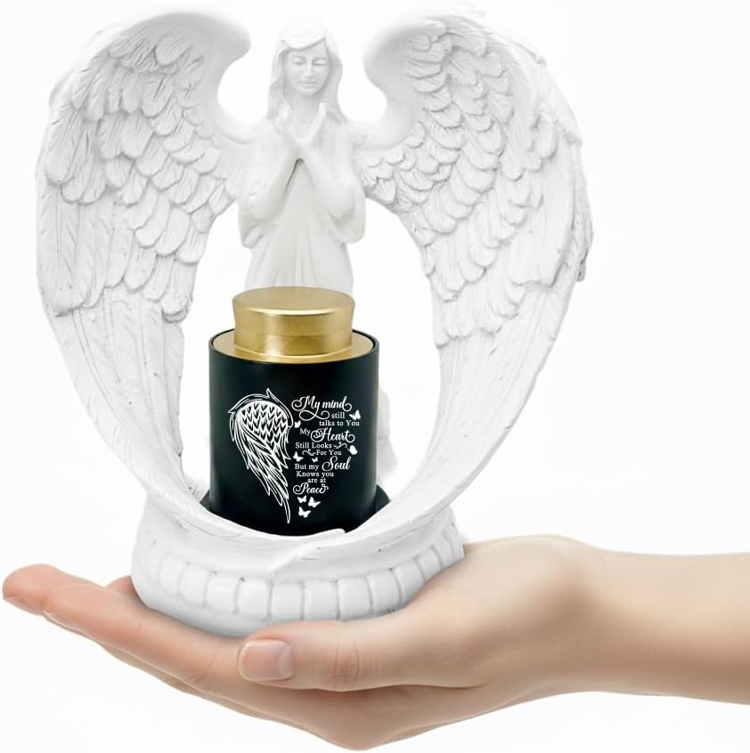 Small Keepsake Urns for Ashes Adult/Women/Female/Mom/Grandma, Mini Cremation Urns for Human Ashes Container, Memorial Little Urn with Guardian Angel Wings Resin Statue (Hummingbird and Love)