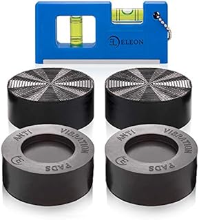 Anti Vibration Pads with Tank Tread Grip, 4 Pads + Level - Washer & Dryer Pedestals Fit All Machines - Noise Dampening, Protects Laundry Room Floor - Anti Vibrasion Pads for Washing Machine