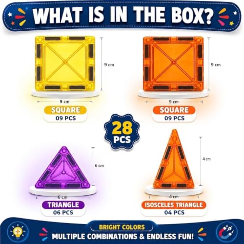 Image of Royals hub Diamond Shaped Magnetic Tiles Blocks, Magic Magnetic Building Blocks for Kids, Preschool Learning Sensory Montessori Constructing & Creative Learning Educational Toy (28 Pcs Tiles)
