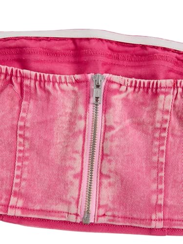 Image of WDIRARA Girl's Y2K 2 Piece Outfits Bandeau Tube Tops Jeans Denim Sets A Line Pleated Mini Skirt Set