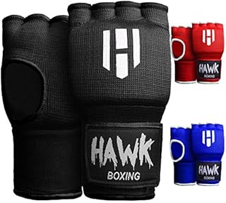 Hawk Padded Inner Gloves Training Gel Hand Wraps for Boxing Quick Wraps Men & Women Kickboxing Muay Thai MMA Bandages Fist Knuckle Wrist Protector Handwraps (Pair) (Black, S/M)