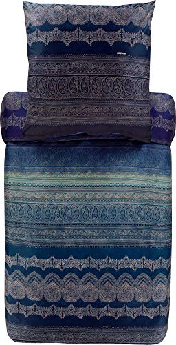Bassetti BRUNELLESCHI 9306353 - Juego de Cama y 1 Funda de Almohada de 100% satén de algodón, Color Azul B1, 155 x 220 + 1 K 80 x 80 cm