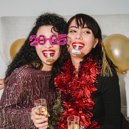 2025 New Years Glasses, 2025 Glasses Frame Happy New Year Eve Eyeglasses Glitter Number Sunglasses Graduation 2025 Party Supplies Rosy 5