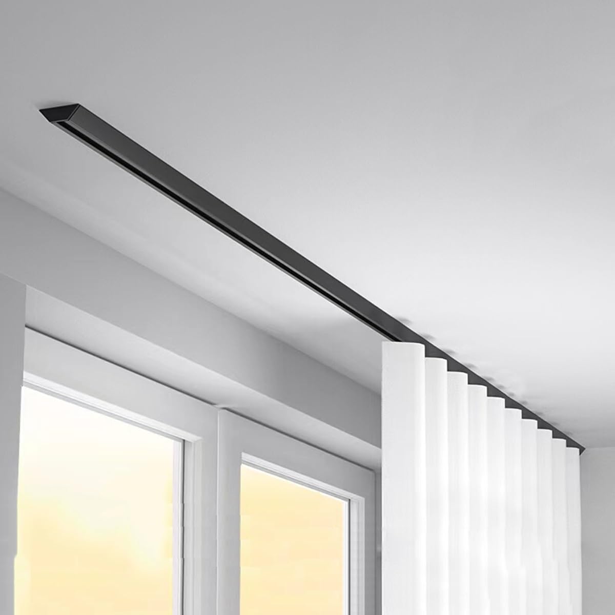 Deckenvorhangschienensystem, geräuschloses Gleiten, Gardinenstange für Wohnzimmer, Weiß, 300 cm, 2 x 150 cm, reibungslose Bedienung, einfache Installation, modernes Design