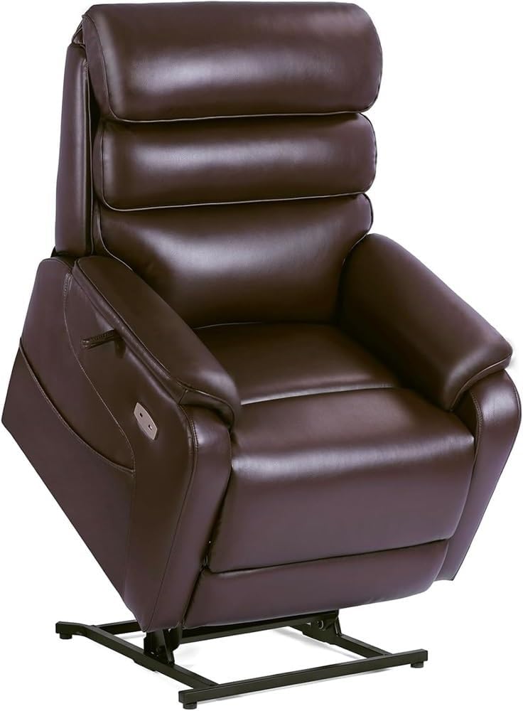 Wide Oversized Power Lift Recliner Chair for Elderly Dual Motor Lay Flat Recliner with Heated Massage Leather with USB Charging Ports Electric Reclining Sofa Dark Brown