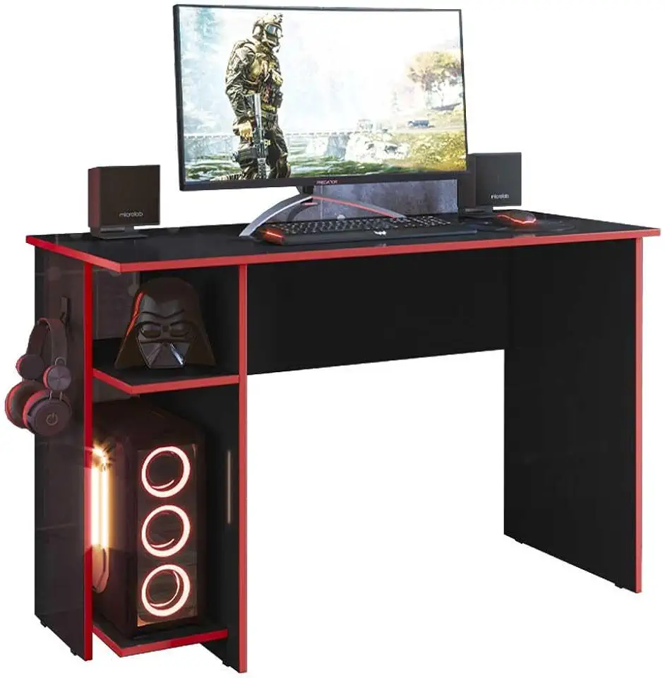 Escrivaninha Gamer Mesa De Escritorio Com Suporte De Fone Vermelha