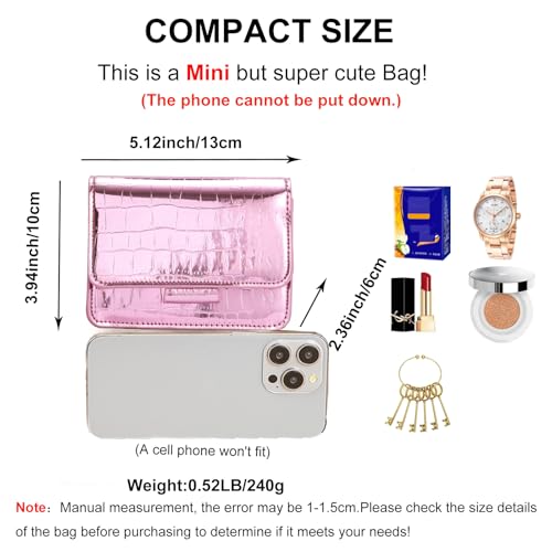 Image of Small Crossbody Purse Bag for Women,Y2K Cute Metallic Croc Handbag