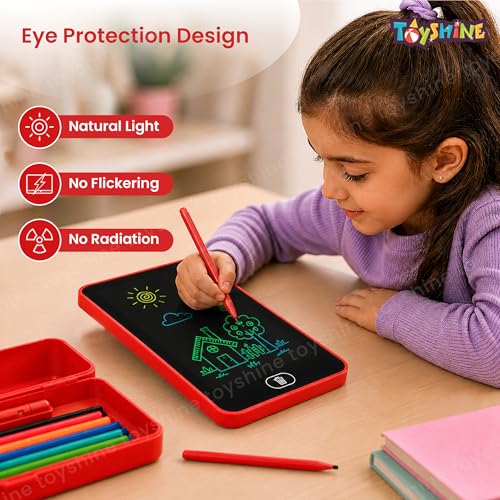 Image of Toyshine 2 in 1 Digital LCD Writing Tablet Children Doodle Board with Pencil Box for Kids 3-10 Years Old Boys /Girls Gifts Education Learning Toy, Red