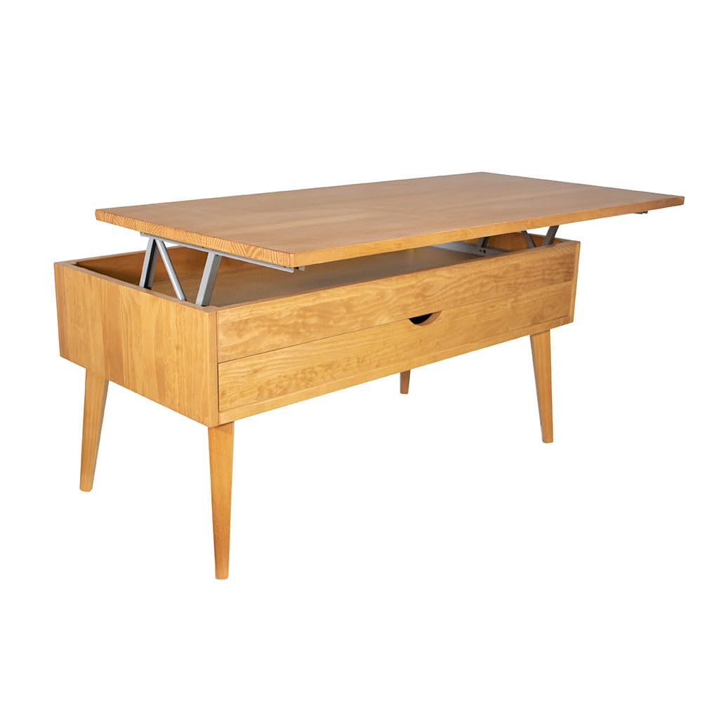 LoMasCasa - Mesa de Salon de Centro Colección Sonka Elevable con Cajón Deslizante de Madera Natural Maciza Disponible en Color Madera de Cerezo con Pata Conica - 100x50x48 cm