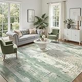 DCX Abstract Area Rug 5x7, Washable Sage Green Modern Rug for Living Room, Kid & Pet Friendly with Rubber Back Non Slip, Soft Low Pile Carpet, Stain Resistant Rug for Bedroom, Office, Dining Room