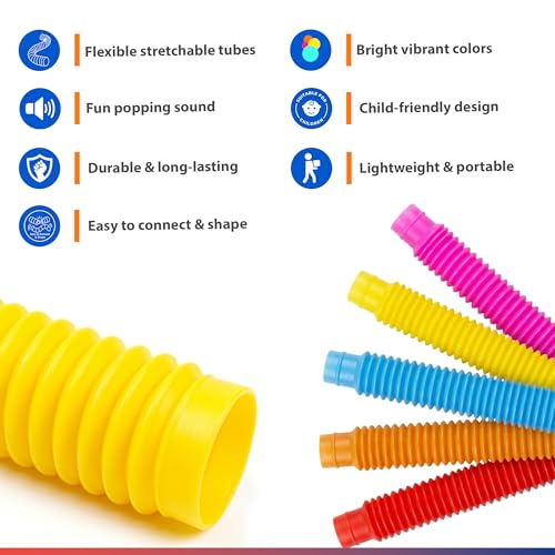 Image of Abley's Pop Tubes Sensory Fidget Toys - Multi-Color Crinkly Stretch Tubes for Kids - STEM Learning & Fine Motor Skills Development - Educational Toy Set (Small - 14 CM, 5 Pcs Set)