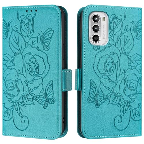 Étui à rabat pour Motorola G52 4G G82 et G71S 5G housse portefeuille en cuir PU bleu