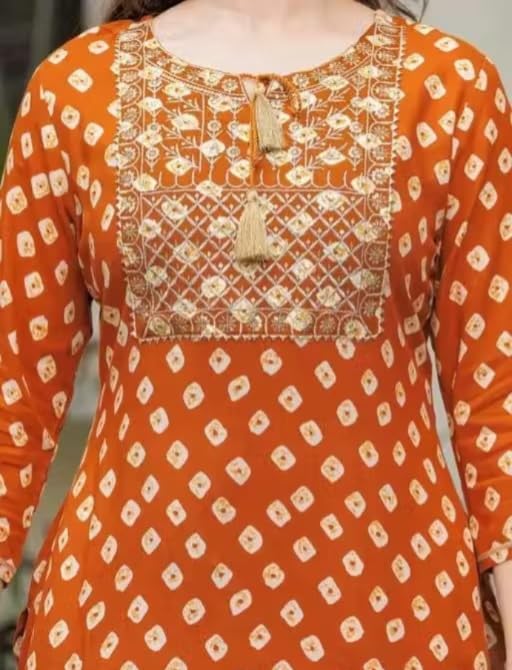 Image of Women Printed Cotton Rayon Kurti | Stylish A-Line Casual & Office Wear Kurta for Women | 3 /4 Sleeve | PF20