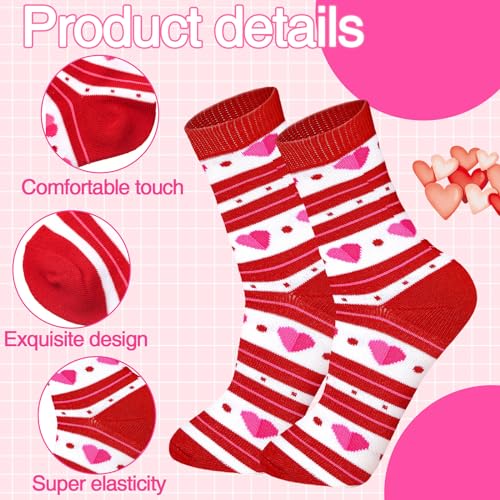 Image of 12 Pairs Valentine's Day Socks Women Heart Socks Holiday Cotton Novelty Crew Socks Bulk Valentine's Day Gift Heart Socks for Women Girls