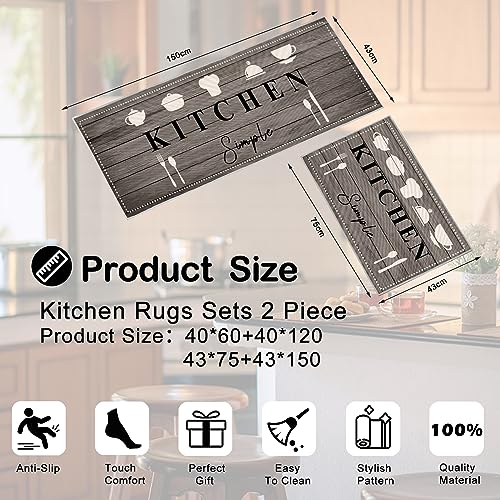 Kitchen Rugs Runner Set of 2 Anti Fatigue Kitchen Floor Mat for Home Decoration Office Waterproof Non Slip Kitchen Rug Set Comfort Standing Mats (Kitchenware-B, 43x75+43x150cm) - Image 4