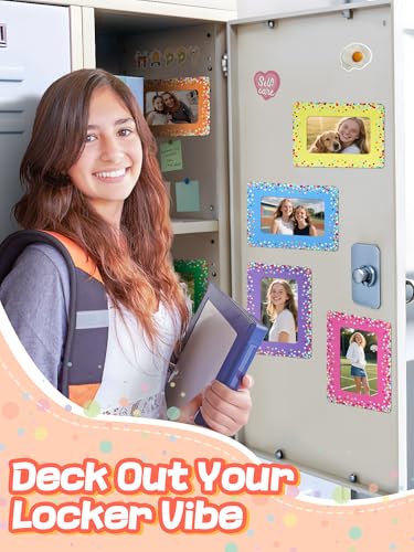 Image of 12Pcs Magnetic Picture Frames for 4 inchx6 inch Photo, Locker Accessories for Girls | 6 Colors, Cute Back to School Gifts, Classroom Decorations Supplies, Refrigerator Decor, Colorful Dots